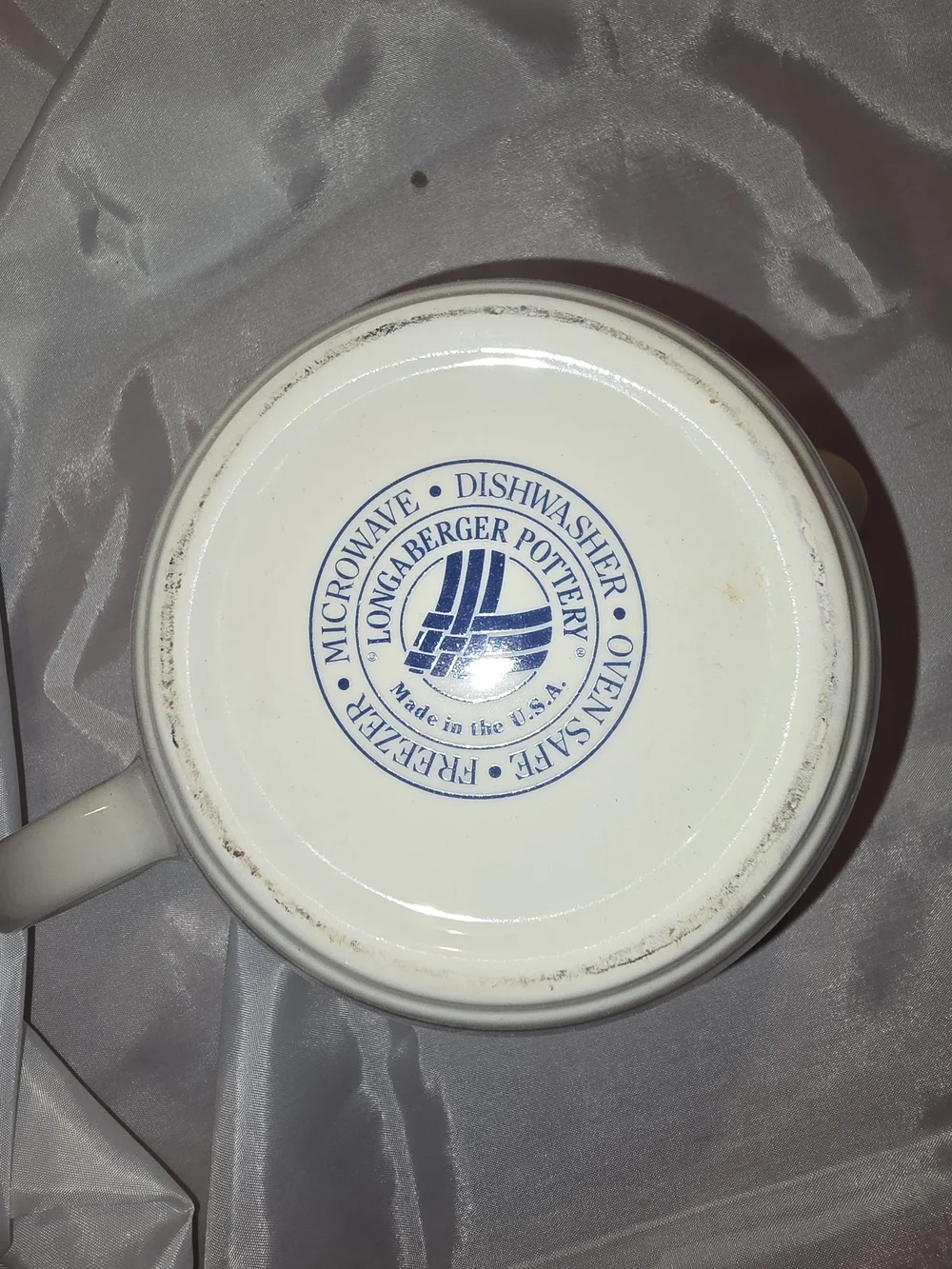 Longaberger White Ceramic Bowl with Blue Logo